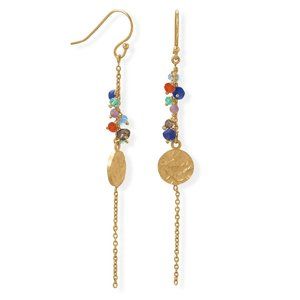 14K Gold Plated Sterling Silver Multi Stone & Disc Earrings
